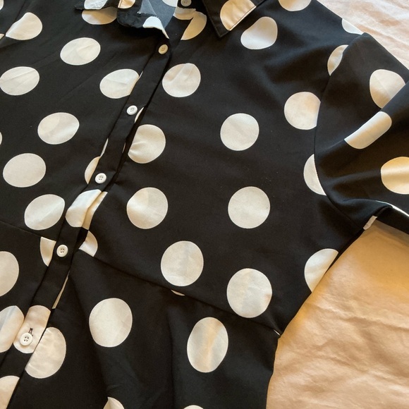 Black & White Polka Dot  1XL DRESS button down, tie/bow 3/4 sleeve, full skirt - Picture 7 of 9